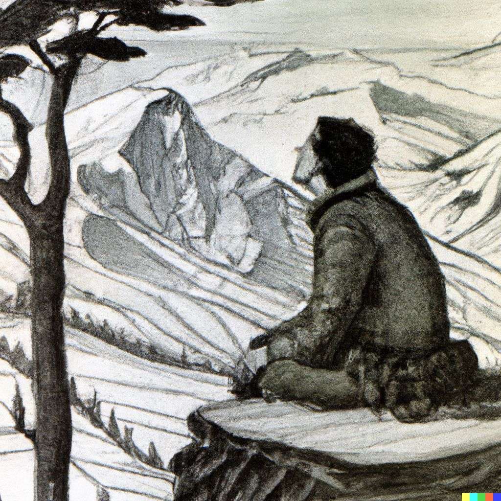 someone gazing at Mount Everest, print by Bernie Wrightson